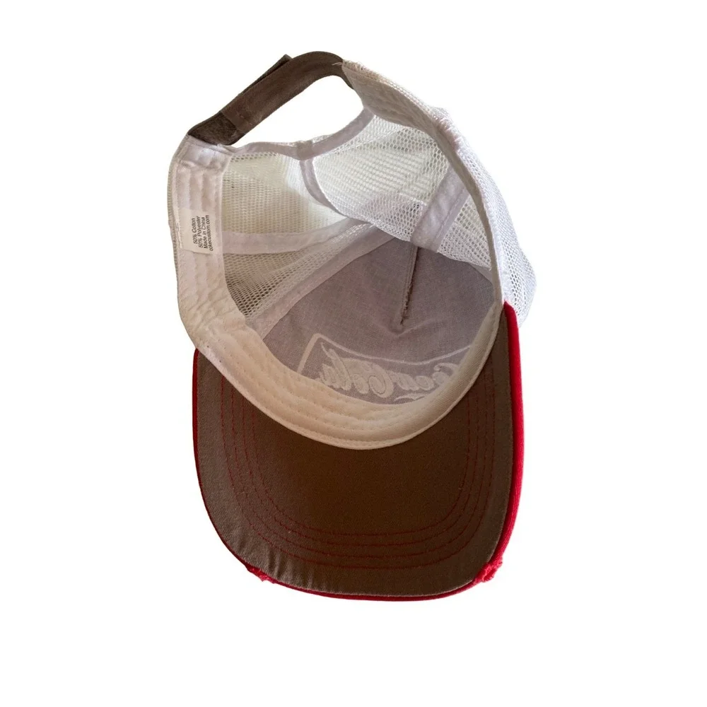 Coca Cola Khaki Red Distressed Meshback Hat Cap‎ Adjustable